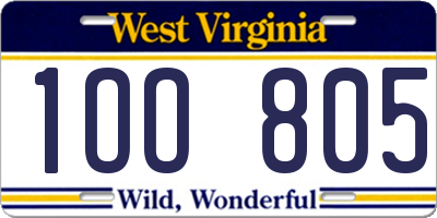 WV license plate 1OO805