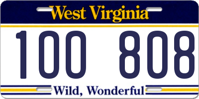 WV license plate 1OO808
