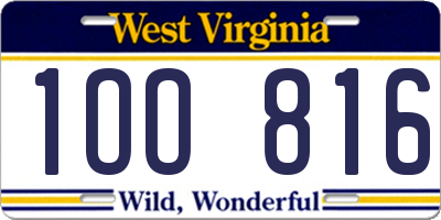 WV license plate 1OO816
