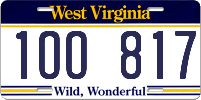 WV license plate 1OO817