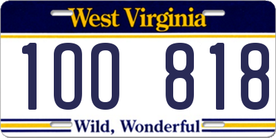 WV license plate 1OO818