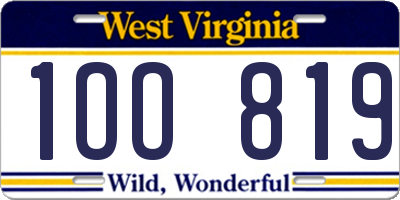 WV license plate 1OO819