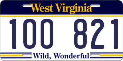 WV license plate 1OO821