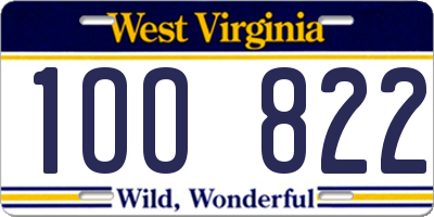 WV license plate 1OO822