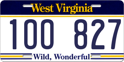 WV license plate 1OO827
