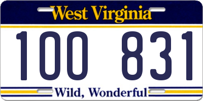 WV license plate 1OO831
