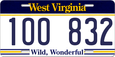 WV license plate 1OO832