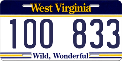 WV license plate 1OO833