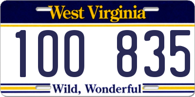 WV license plate 1OO835