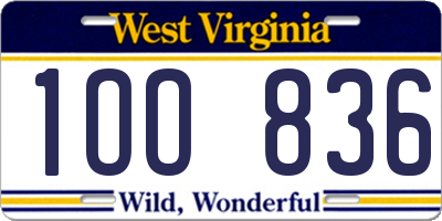 WV license plate 1OO836