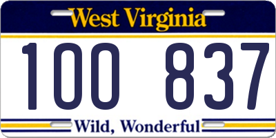 WV license plate 1OO837