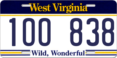 WV license plate 1OO838