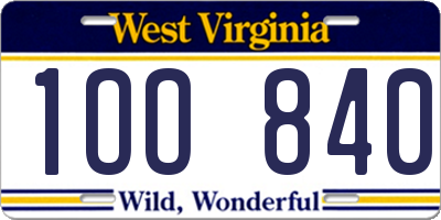 WV license plate 1OO840