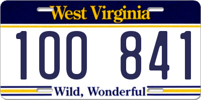 WV license plate 1OO841