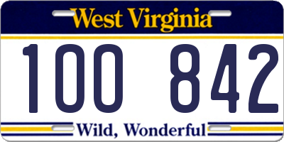 WV license plate 1OO842