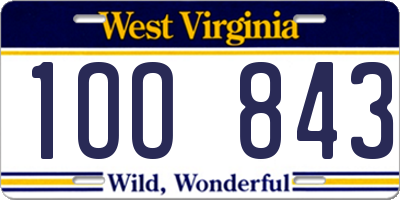 WV license plate 1OO843