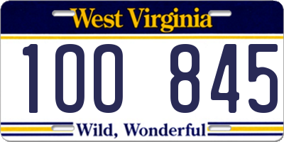 WV license plate 1OO845