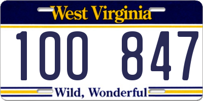 WV license plate 1OO847
