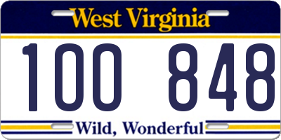 WV license plate 1OO848