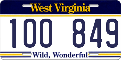 WV license plate 1OO849