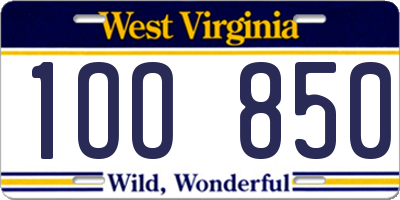 WV license plate 1OO850