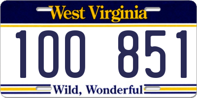 WV license plate 1OO851