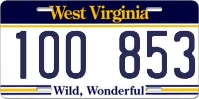 WV license plate 1OO853