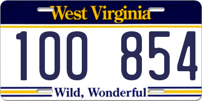 WV license plate 1OO854