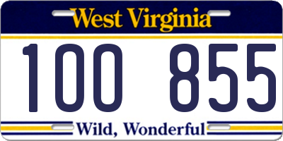 WV license plate 1OO855