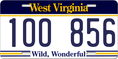 WV license plate 1OO856