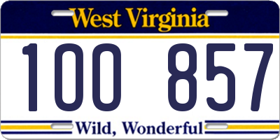 WV license plate 1OO857