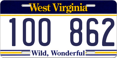 WV license plate 1OO862