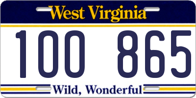 WV license plate 1OO865