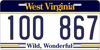 WV license plate 1OO867