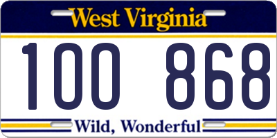 WV license plate 1OO868