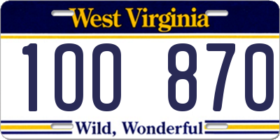 WV license plate 1OO870