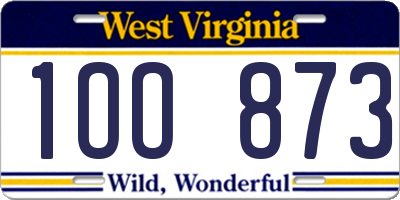 WV license plate 1OO873