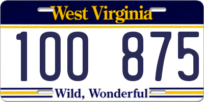 WV license plate 1OO875