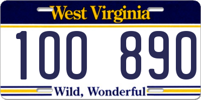WV license plate 1OO890
