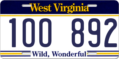 WV license plate 1OO892