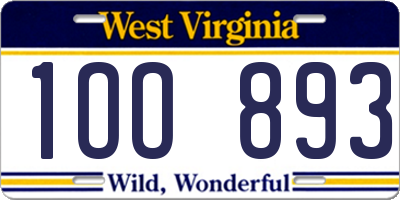 WV license plate 1OO893