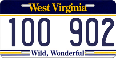 WV license plate 1OO902
