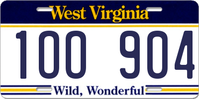 WV license plate 1OO904