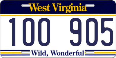 WV license plate 1OO905