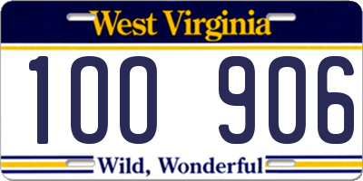 WV license plate 1OO906