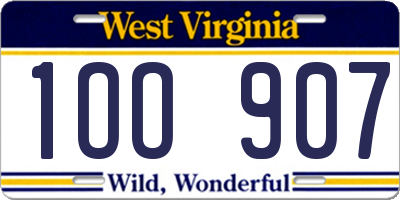 WV license plate 1OO907