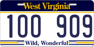 WV license plate 1OO909
