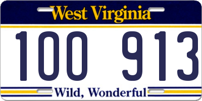 WV license plate 1OO913