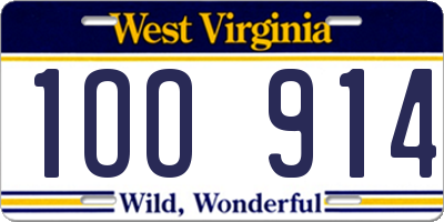 WV license plate 1OO914