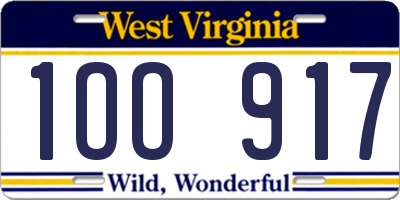 WV license plate 1OO917